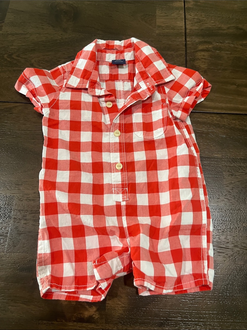 Baby Gap 3-6 Months Red & White Gingham Button Romper Like New